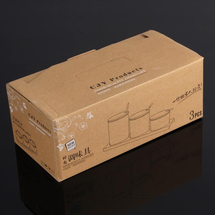 Набор банок для сыпучих продуктов "Эстет" на подставке, 3 ложки, 3 банки: 200 мл, 250 мл, 350 мл