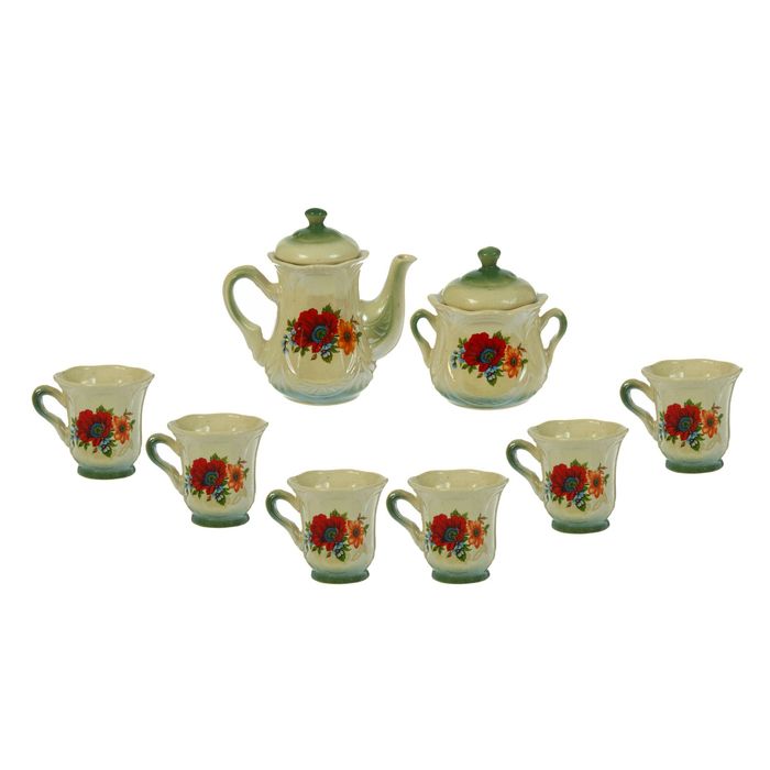 Чайный набор "Ажур" изумруд, красный мак, 8 предметов 1,0/0,25 л