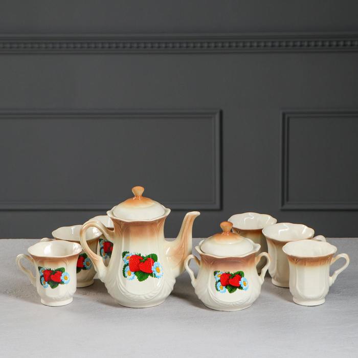 Чайный набор "Ажур" коричневый, клубника, 8 предметов 1,0/0,25 л