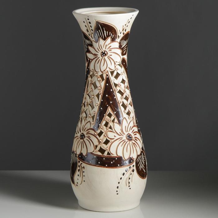 Ваза напольная "Осень" бежево-коричневая, резная