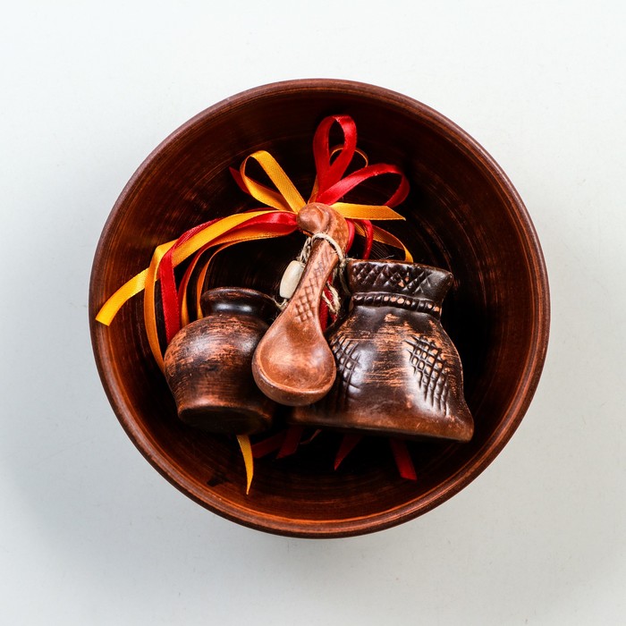 Оберег "Тарелка" гончарная, глубокая, 3 предмета, ленты, микс