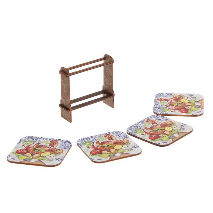 Набор подставок под горячее «Весёлая кухня: Курочка гриль», 4 шт