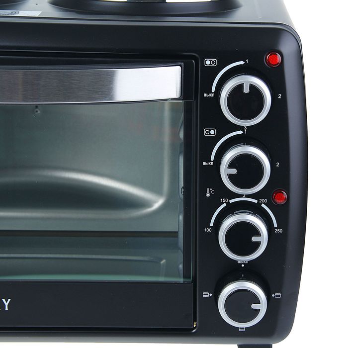 Мини печь Galaxy GL 2617, 26 л, печь 1500 Вт, 2 конфорки по 800 Вт, чугун, черная