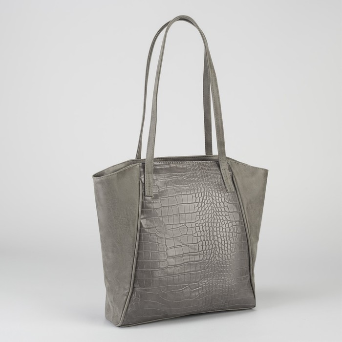 Сумка женская на молнии, 1 отдел с перегородкой, наружный карман, серая