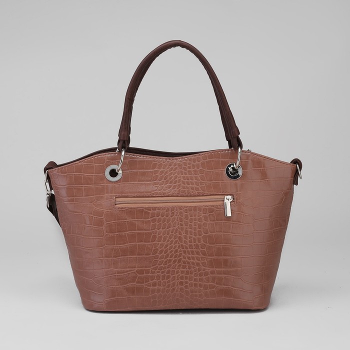 Сумка женская на молнии, 2 отдела, наружный карман, длинный ремень, коричневая