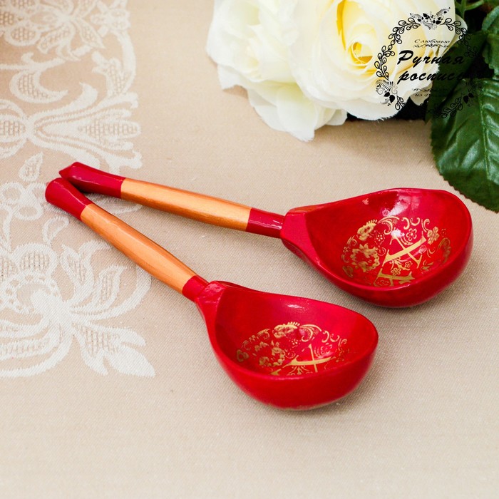 Ложка полубаская с росписью "ХВ", хохлома, микс