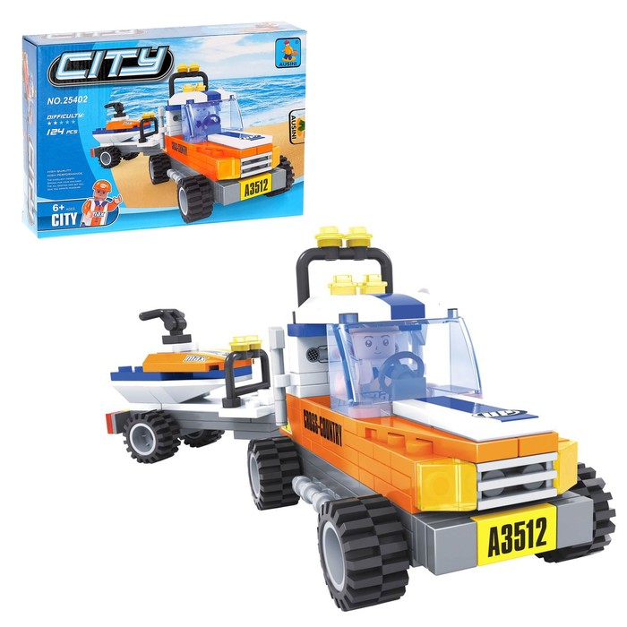 Конструктор "Автомобиль с прицепом и гидроциклом", 124 детали