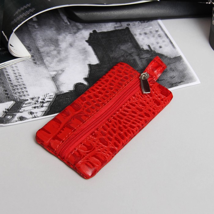 Ключница на молнии, кольцо, кайман, цвет красный