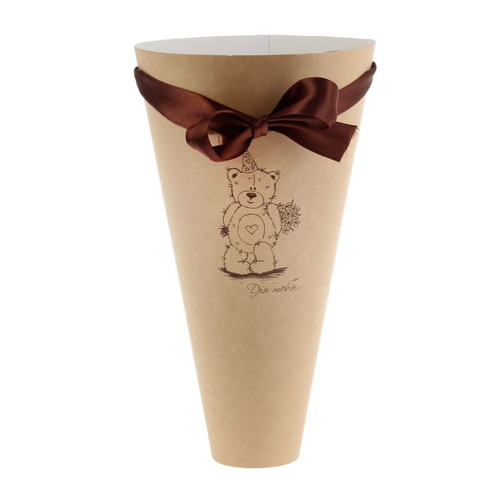 Конус для цветов "Мишутка" крафт гладкий, 16 х 26 см