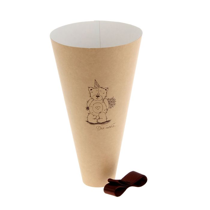 Конус для цветов "Мишутка" крафт гладкий, 16 х 26 см