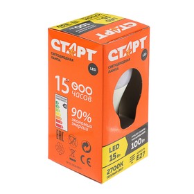 

Лампа светодиодная "Старт" Эко, E27, 15 Вт, 2700 K, 230 В, теплый белый