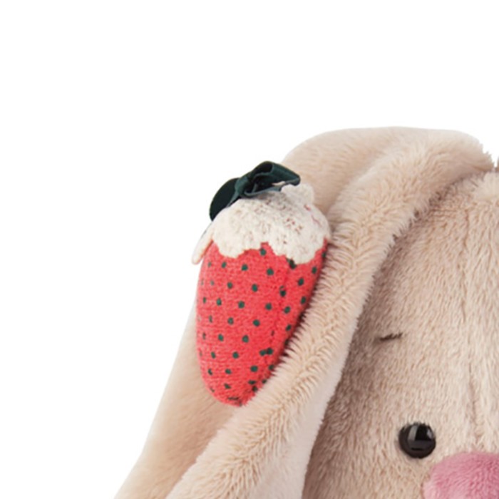 Мягкая игрушка "Зайка Ми" в бархатном платье и клубничкой на ушке