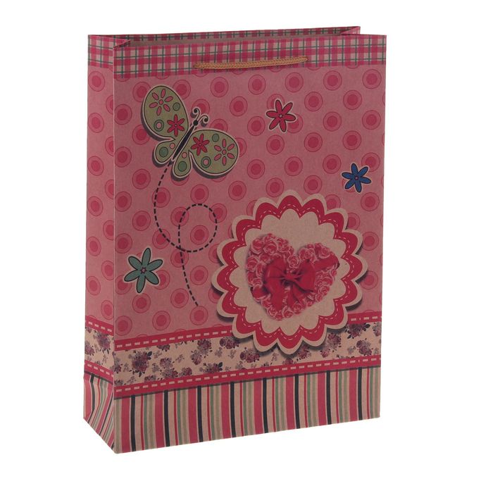 Пакет крафт "Сердце с бабочкой", 12 х 5 х 15,5 см