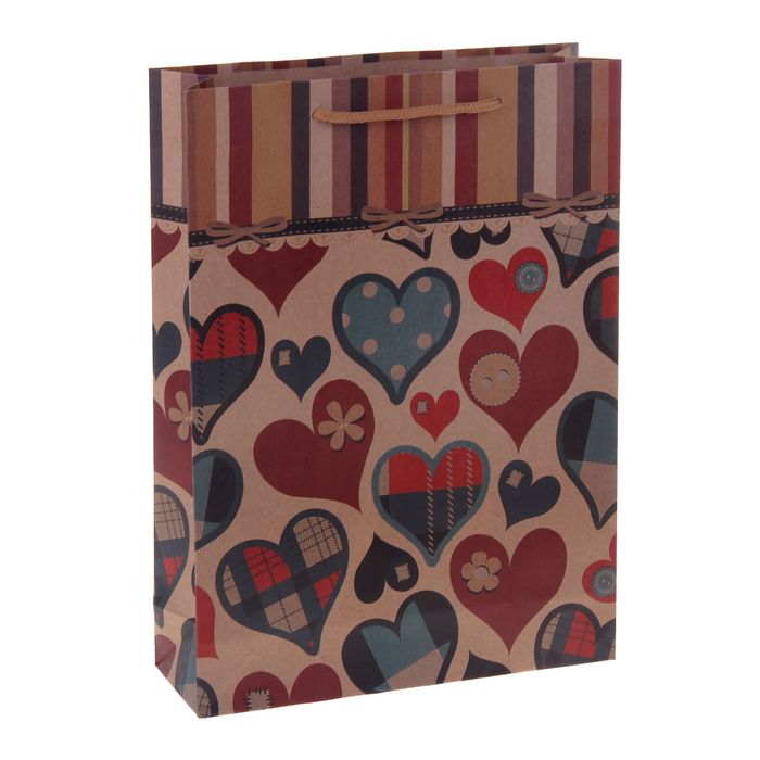 Пакет крафт "Сердца", 11 х 14 х 6 см