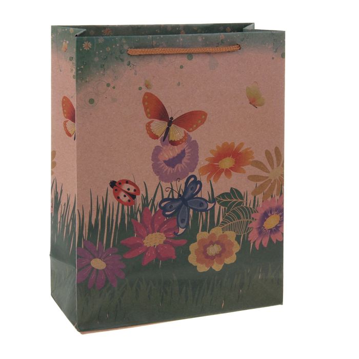 Пакет крафт "Цветочная поляна", 31,5 х 9,5 х 41,5 см