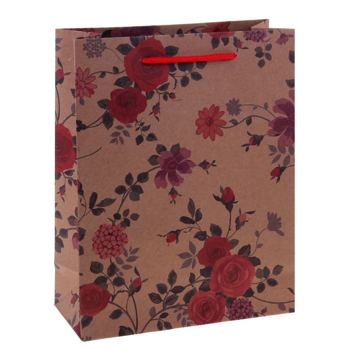 Пакет крафт "Цветы", 15 х 20 х 6 см