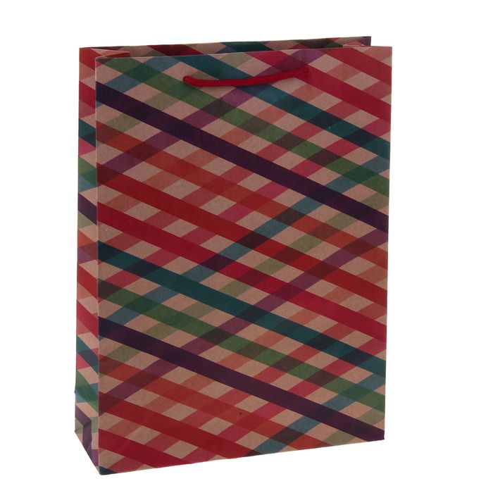Пакет крафт "Клетка", 11 х 14 х 6 см