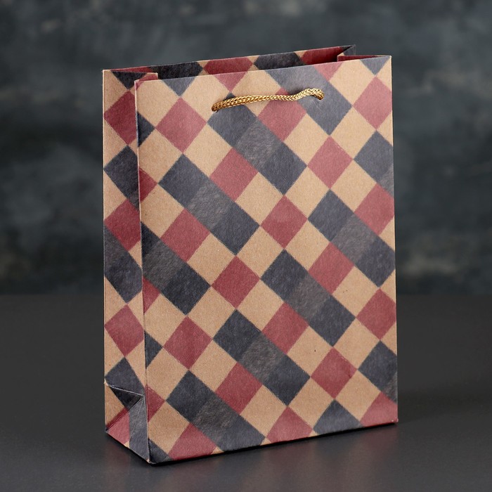 Пакет крафт "Квадраты", 15 х 6 х 20 см