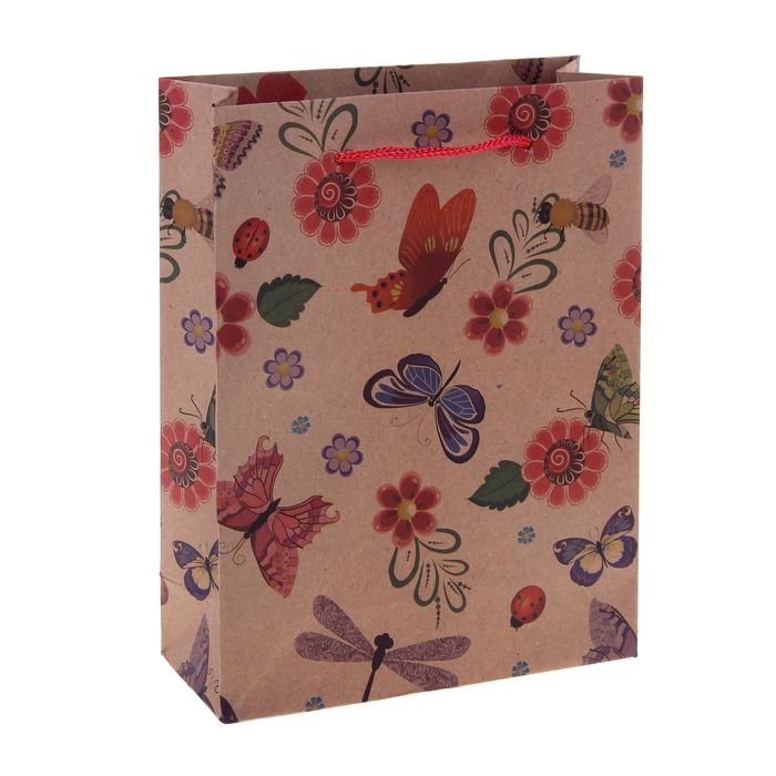 Пакет крафт "Бабочки", 24 х 33 х 8 см