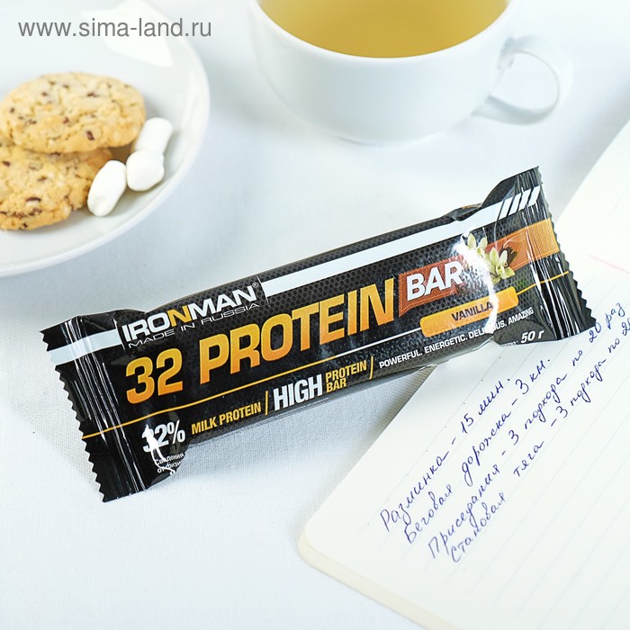 фото Батончик "32 protein" 50 г ваниль/тёмная глазурь ironman