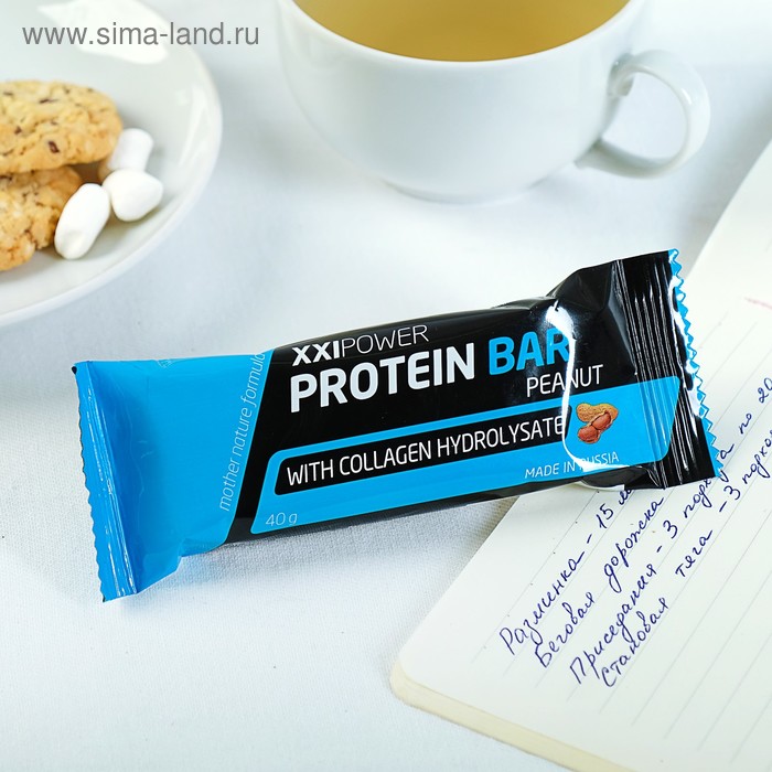фото Батончик xxi век "protein bar" с коллагеном, орех / шоколадная глазурь 40 г