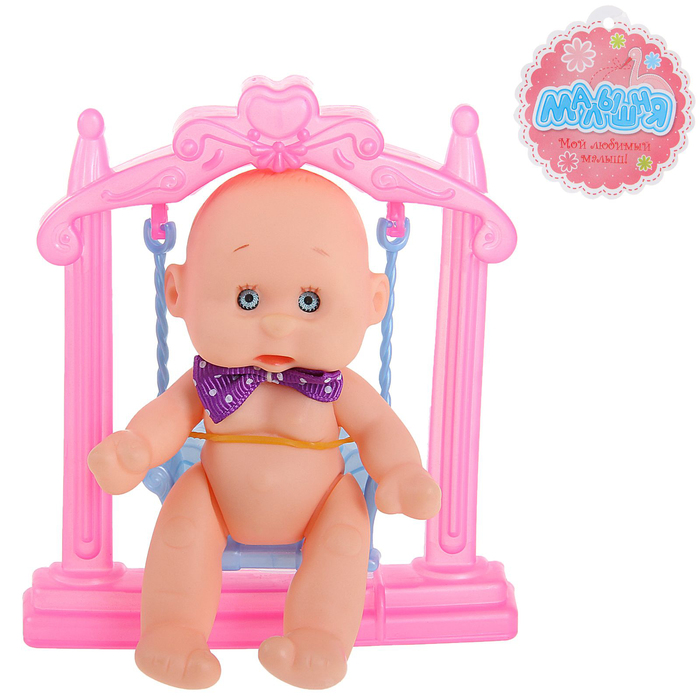 Пупс "Кроха с бабочкой" на качелях, МИКС