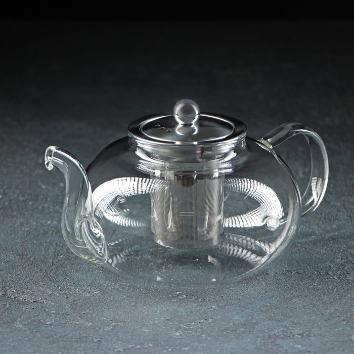 чайник стеклянный заварочный кватро 1 л с металлическим ситом цвет чёрный Чайник стеклянный заварочный с металлическим ситом «Калиопа», 1 л