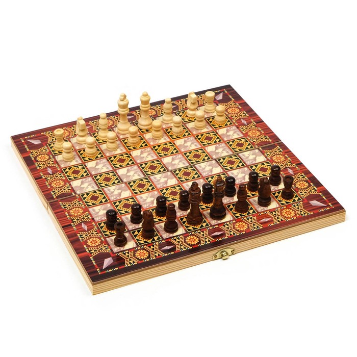 Настольная игра 3 в 1 Узоры: нарды, шашки, шахматы, 29 х 29 см