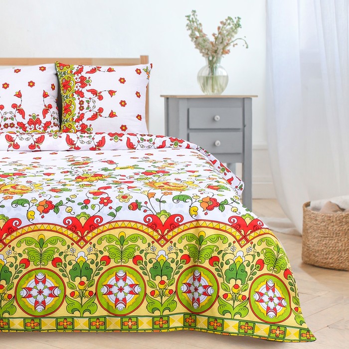 Постельное бельё "Этель" 2 сп., Новгородский мотив (вид 2), размер 175х215 см, 200х220 см, 70х70 см - 2 шт., 100% хлопок, бязь, 125 г/м2