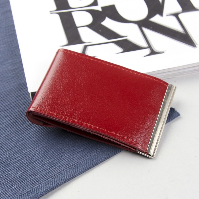 Зажим для купюр на кнопке, 2 отдела для монет, цвет красный