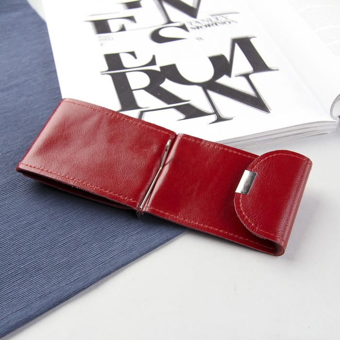 Зажим для купюр на кнопке, 2 отдела для монет, цвет красный