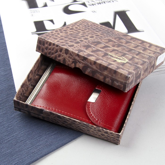 Зажим для купюр на кнопке, 2 отдела для монет, цвет красный