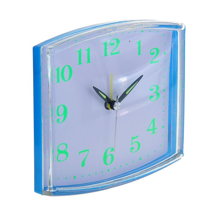 Будильник прямоуг. криволин, бел циферблат, стрелки светятся микс 10,5*12,5см