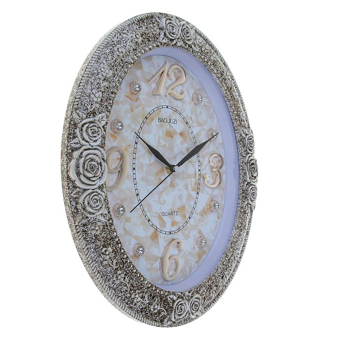 Часы настенные овальные "Пиршество", обод лепнина с напылением, декор стразы