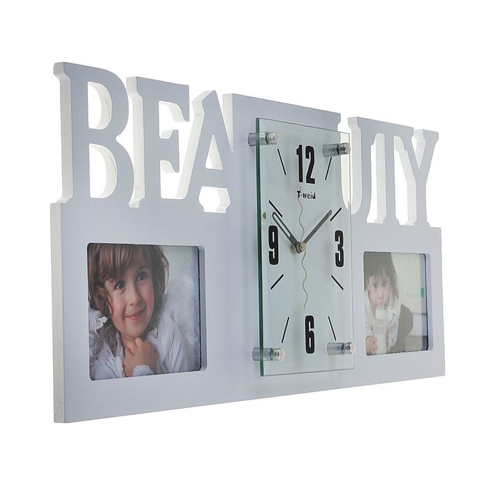 Часы настенные Beauty, белые + 2 фоторамки 10 × 15 см