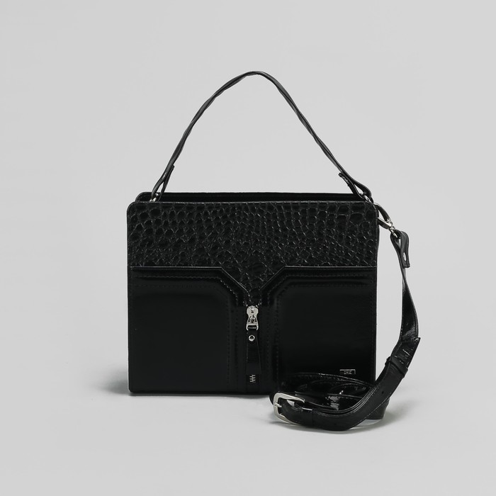 Сумка женская на молнии "Саманта Noir", 1 отдел, 1 наружный карман, чёрный крокодил