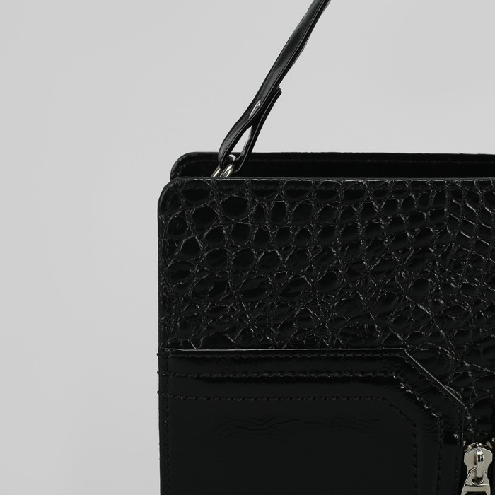 Сумка женская на молнии "Саманта Noir", 1 отдел, 1 наружный карман, чёрный крокодил