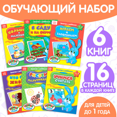 Обучающие книги «Полный годовой курс- Серия от 0 до 1 года», 6 книг по 16 стр-, в папке