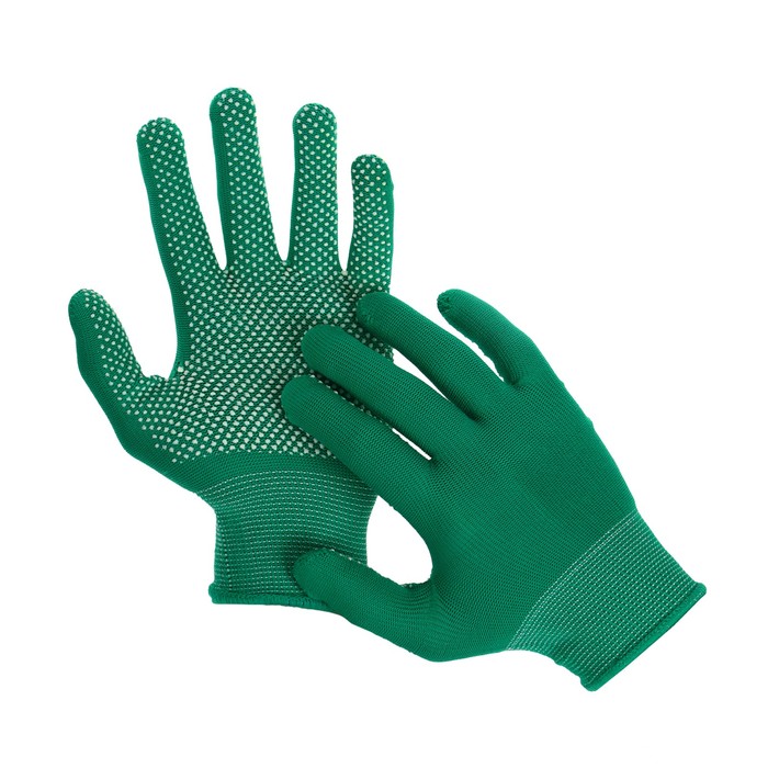 фото Перчатки, х/б, с нейлоновой нитью, с пвх точками, размер 9, зелёные, «точка», greengo