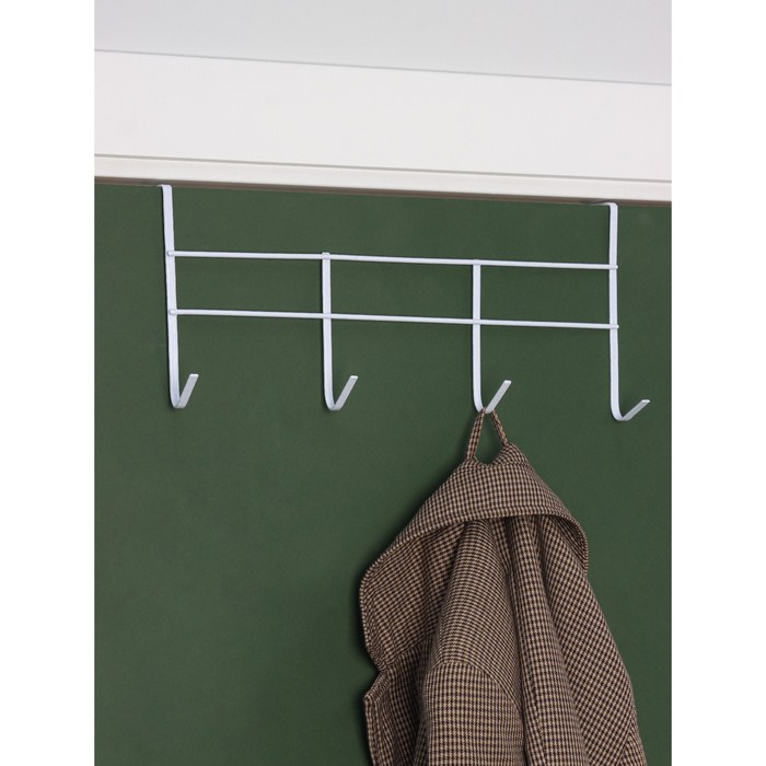 Вешалка надверная, 4 крючка 32х4х16 см, цвет белый