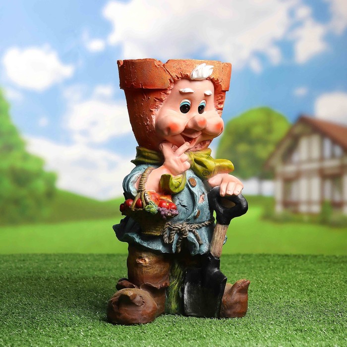 Садовая фигура с кашпо "Гном" салатовый платок