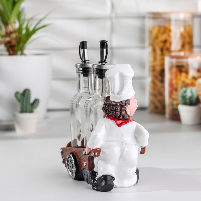 

Набор бутылей стеклянных для соуса и масла на подставке «Повар с телегой», 150 мл, на подставке