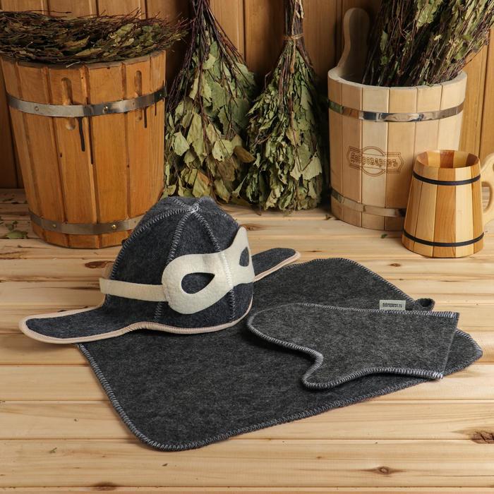 Набор для бани Летчик серый: шапка, коврик, рукавица набор для бани буденовец серый шапка коврик рукавица