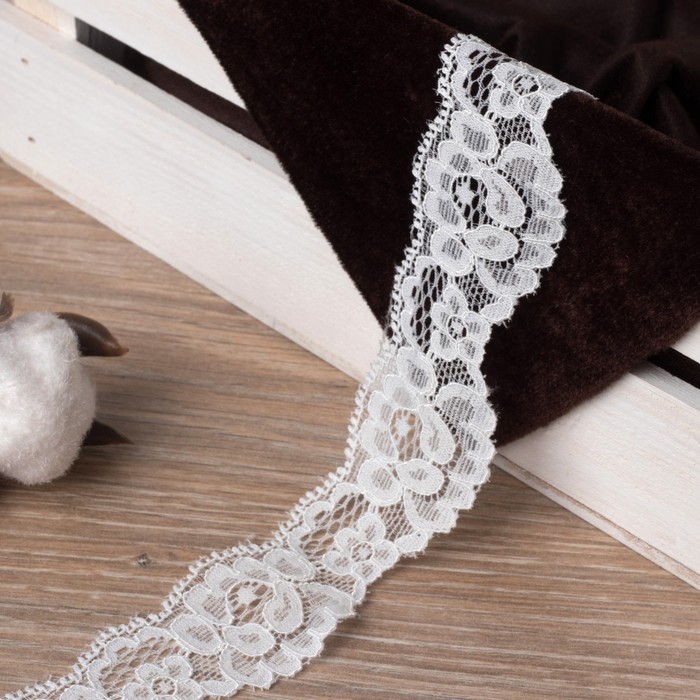Кружево эластичное, ширина 35мм, 10±1м, цвет белый