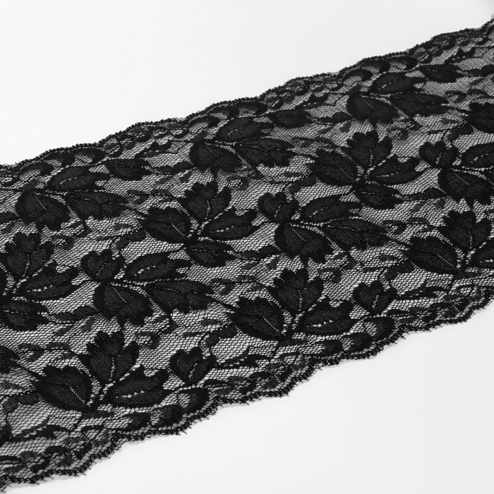 Кружево эластичное, ширина 160мм, 10±1м, цвет чёрный
