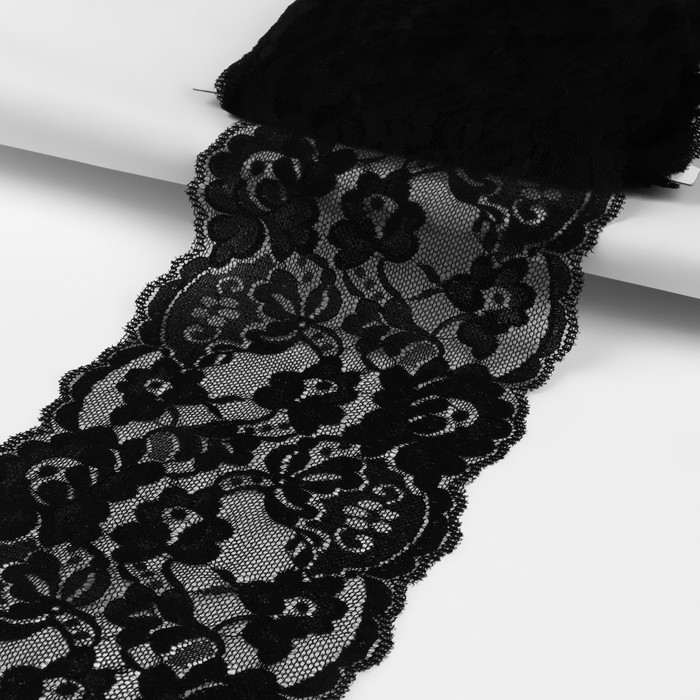 Кружево эластичное, ширина 160мм, 10±1м, цвет чёрный