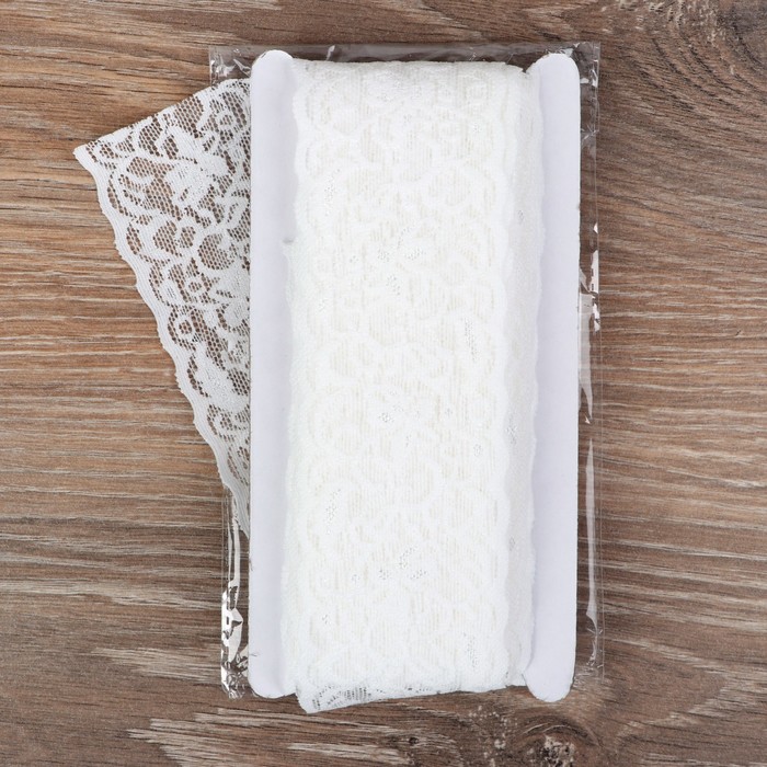 Кружево эластичное, ширина 62мм, 10±1м, цвет белый