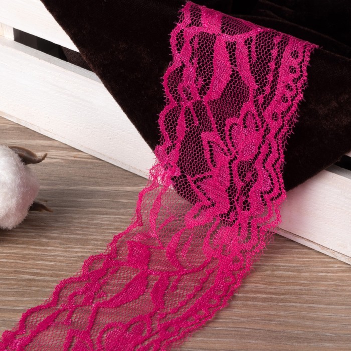 Кружево эластичное, ширина 55мм, 10±1м, цвет малиновый