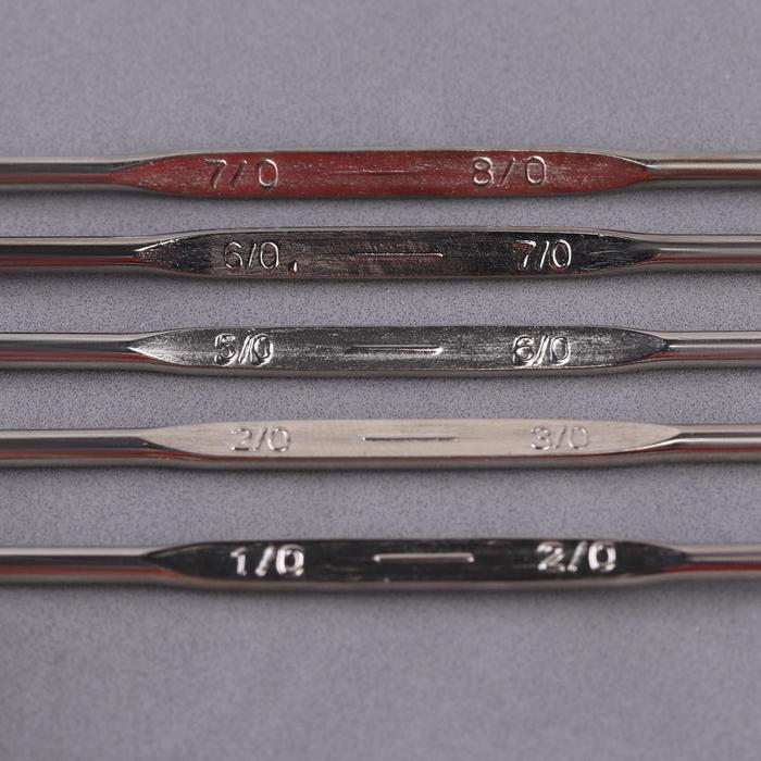 Крючки для вязания металлические, двусторонние, d=1-2, 2-3, 5-6, 6-7, 7-8мм, 13 см, 5шт