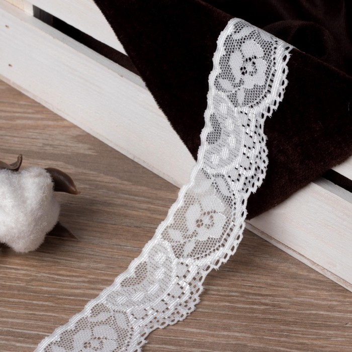 Кружево эластичное, ширина 35мм, 10±1м, цвет белый